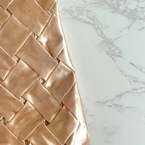 Vintage 1950s Woven Satin Handbag With Vinyl Overlay Chain Handle Gold - Picture 5 of 14